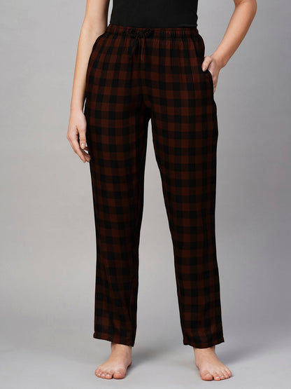 Women Maroon brown checks Pyjama