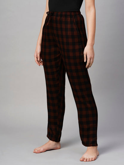 Women Maroon brown checks Pyjama