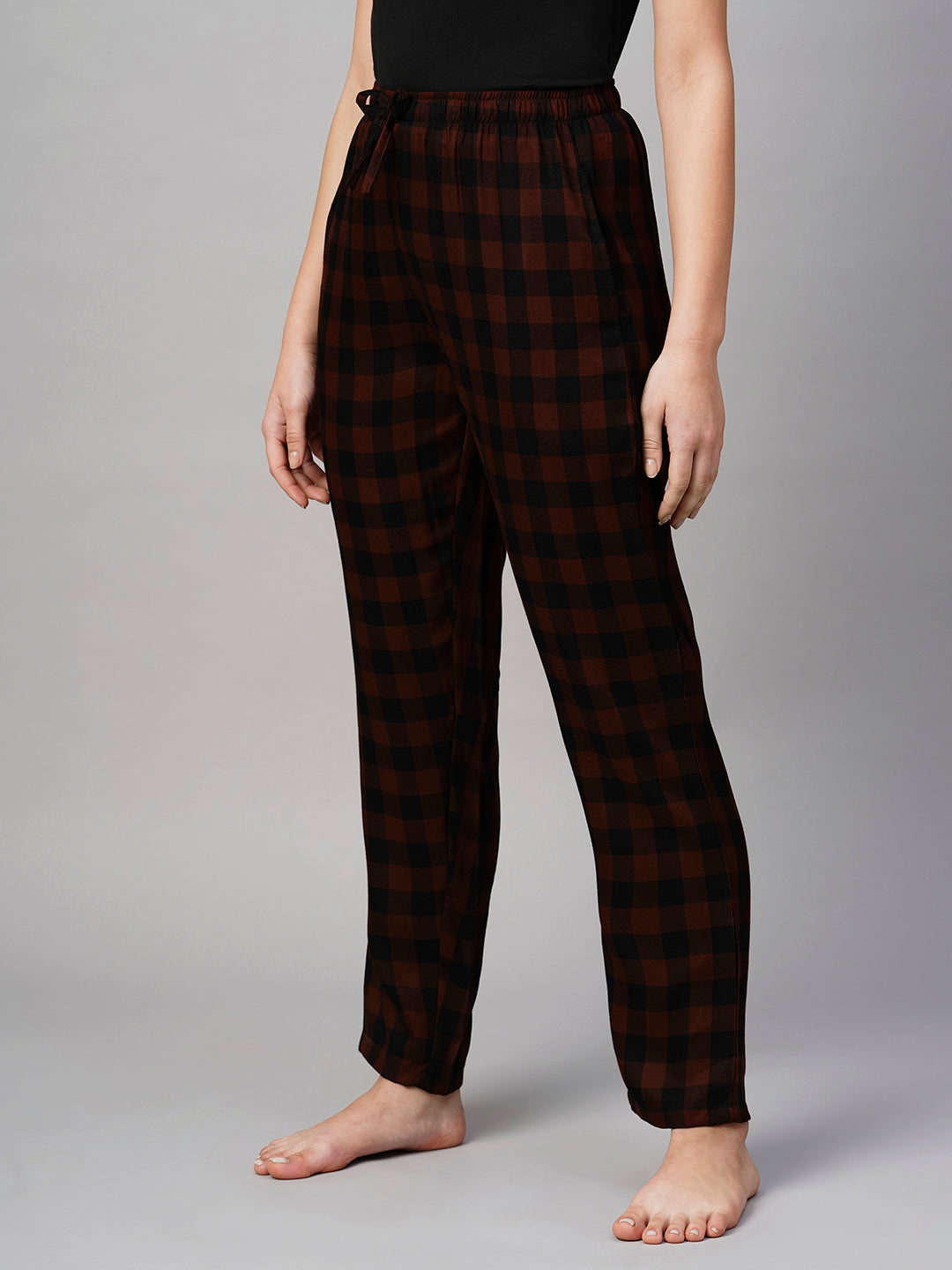 Women Maroon brown checks Pyjama