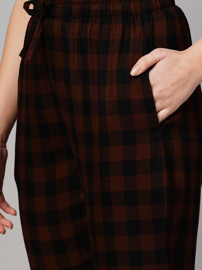 Women Maroon brown checks Pyjama