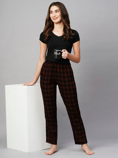 Women Maroon brown checks Pyjama