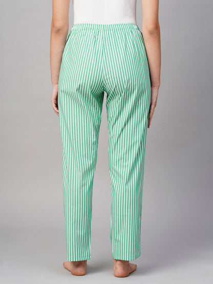 Women Green White Lining Pyjama