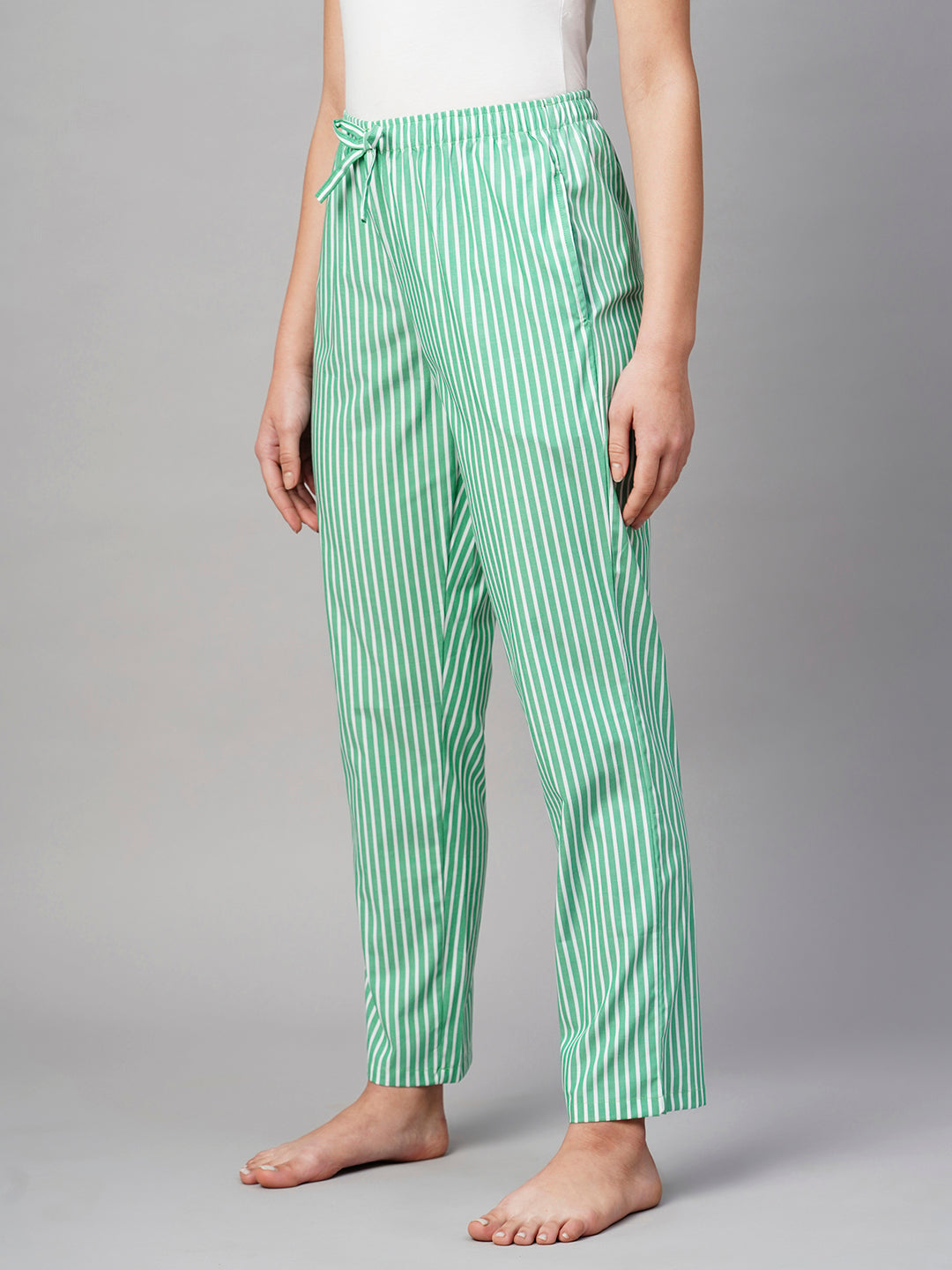 Women Green White Lining Pyjama