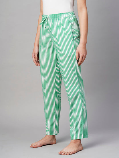 Women Green White Lining Pyjama