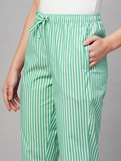 Women Green White Lining Pyjama
