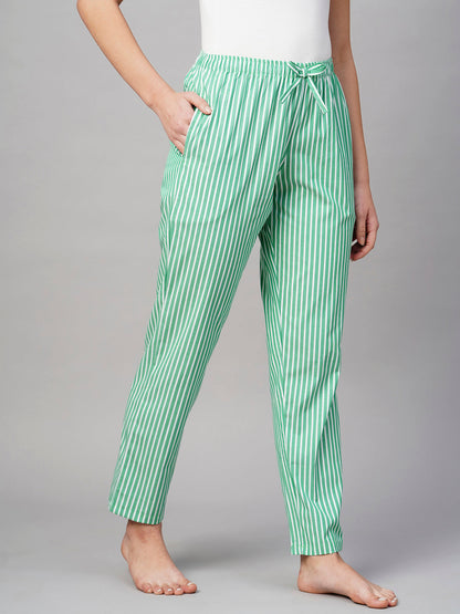 Women Green White Lining Pyjama
