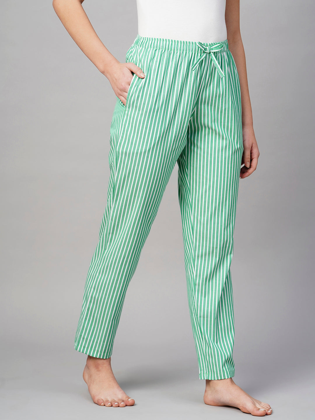 Women Green White Lining Pyjama
