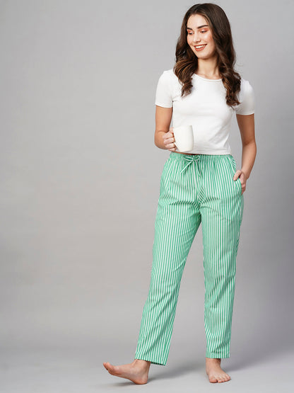 Women Green White Lining Pyjama