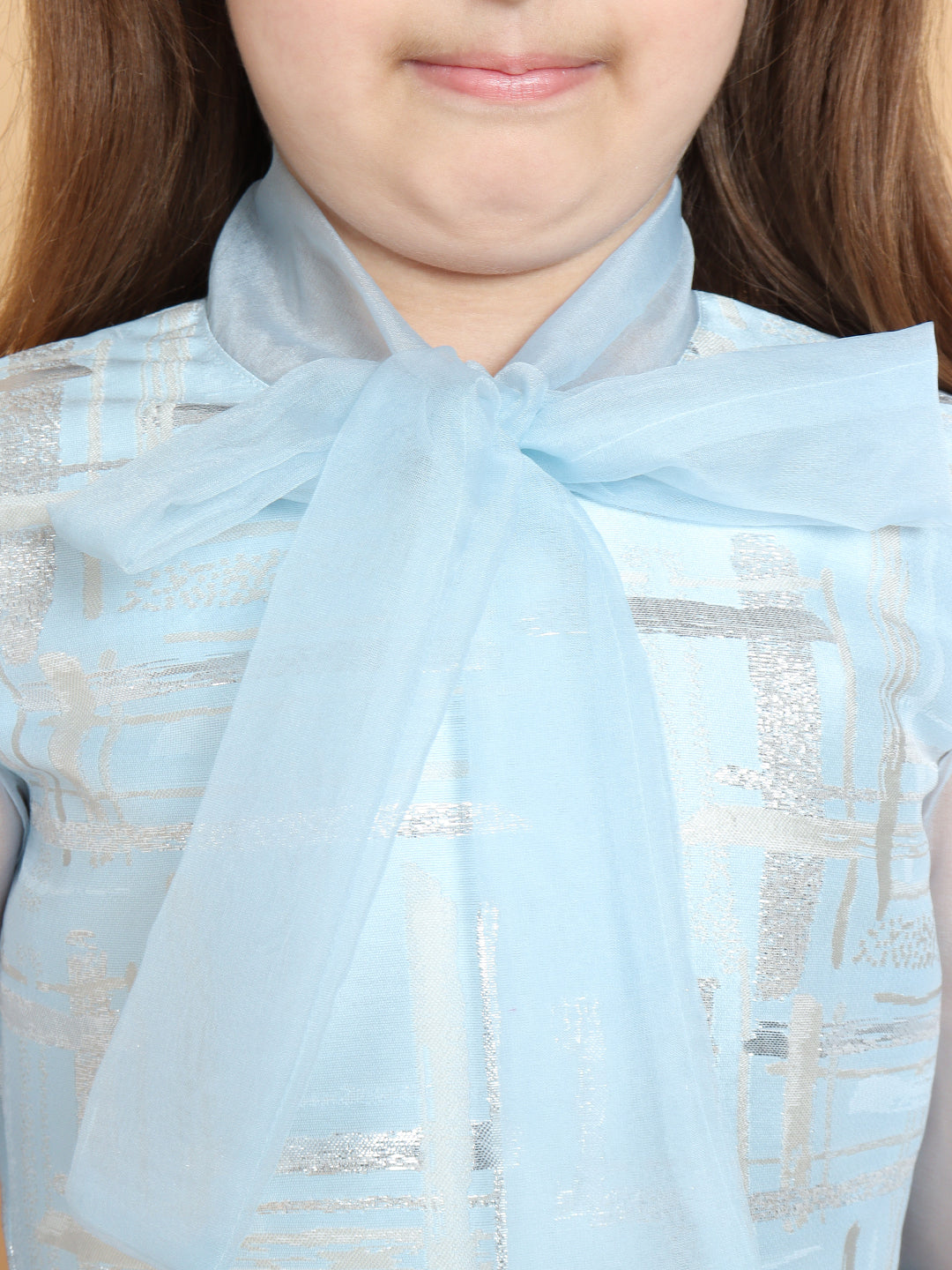 Aqua Jacquard Dress With Organza Details