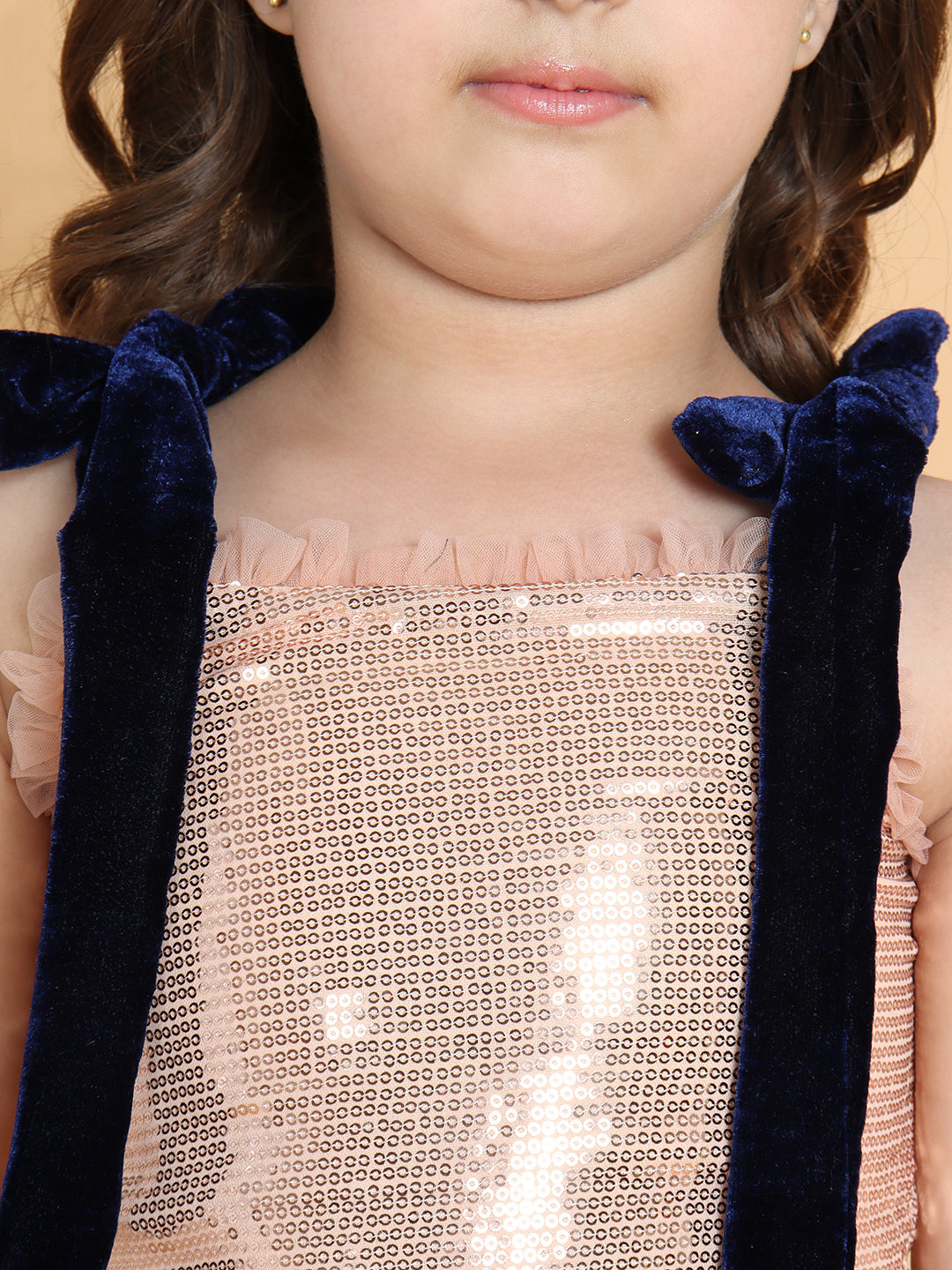 Piccolo - Rose Gold Sequin Dress with Velvet Straps