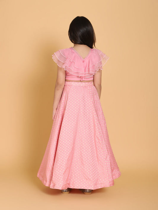 Girls Pink &amp; Gold-Toned Ready to Wear Lehenga &amp; Blouse Set