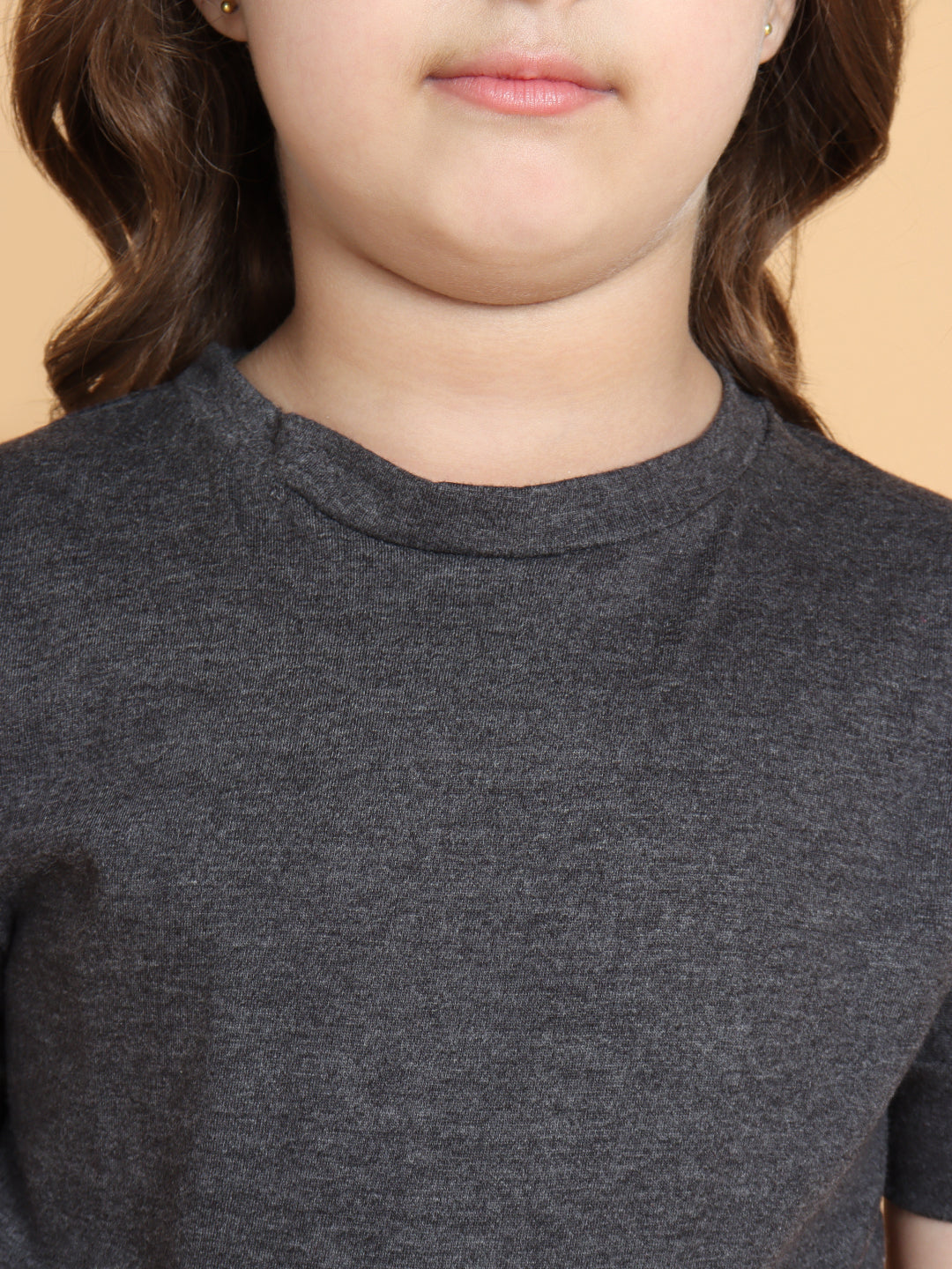 Girls Grey Solid T-Shirt And Rustic Corduroy Skirt Set