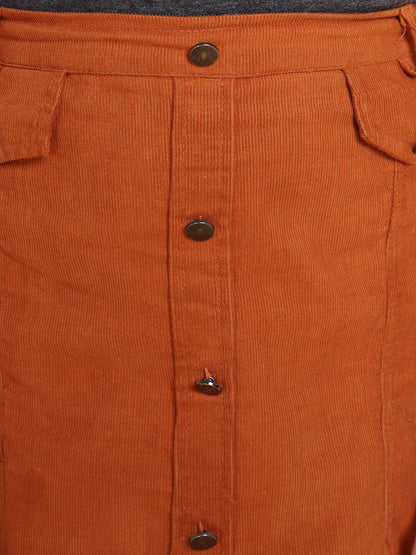 Girls Grey Solid T-Shirt And Rustic Corduroy Skirt Set