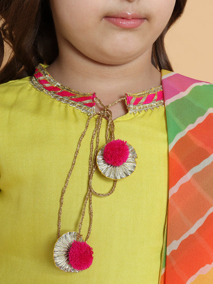 Piccolo Girls Yellow Kurti With Sharara &amp; With Dupatta