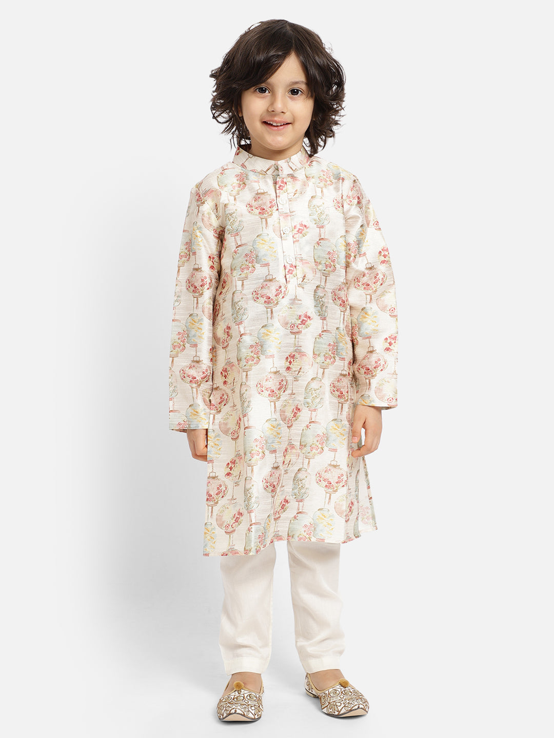 Piccolo Flower Print Kurta With Pajama - White