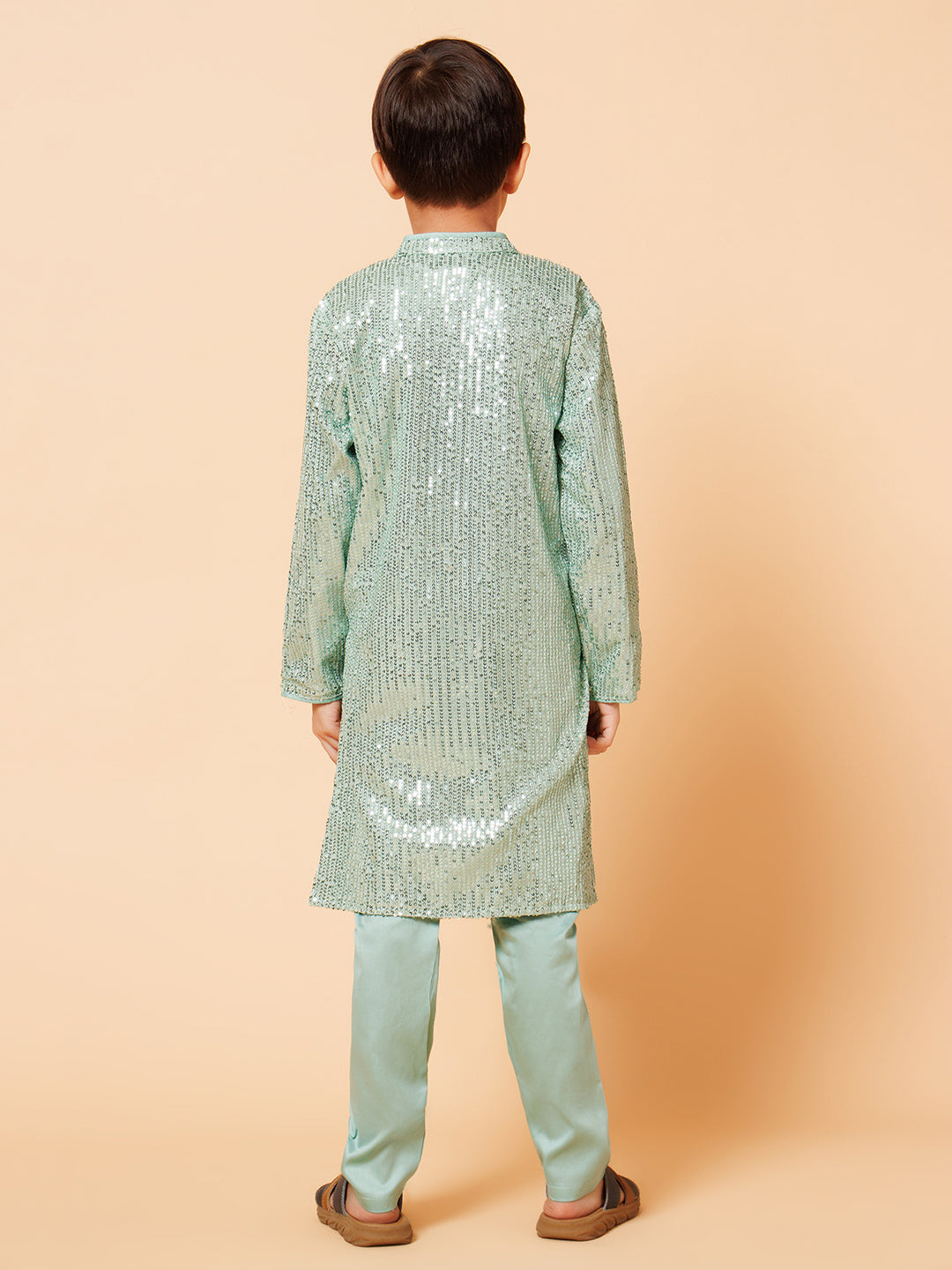 Piccolo Boys Light Green sequence Kurta Pyjama set