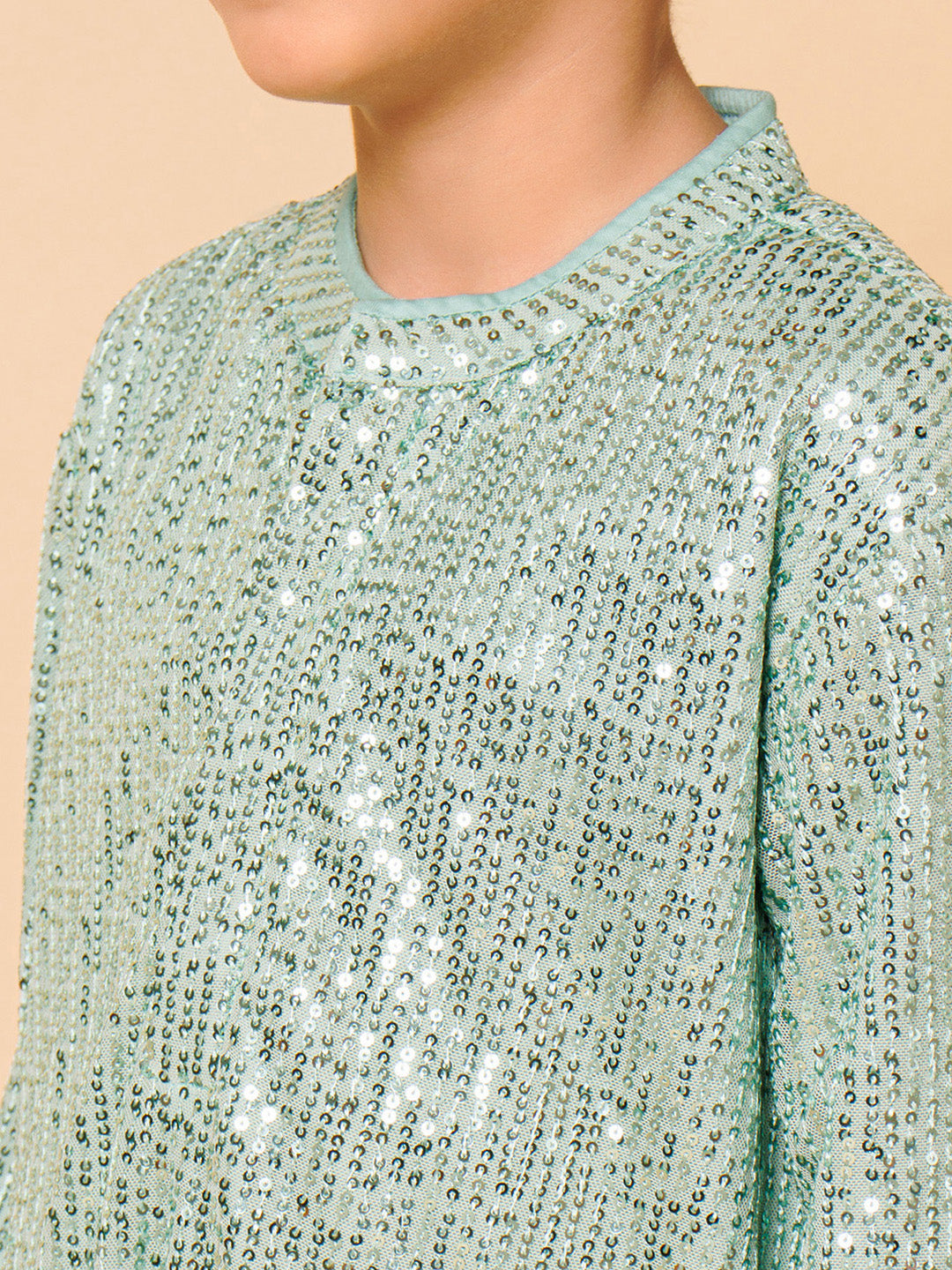 Piccolo Boys Light Green sequence Kurta Pyjama set