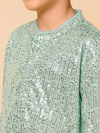 Piccolo Boys Light Green sequence Kurta Pyjama set