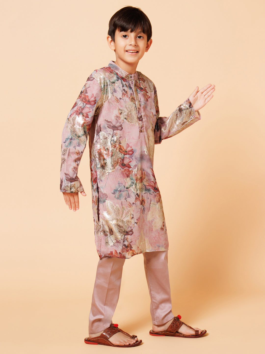 Boys Pastel Candy Georgette Printed Kurta And Pyjama Set