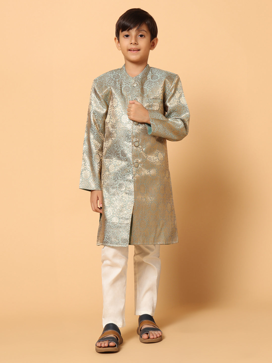 Piccolo Boys Green printed sherwani set