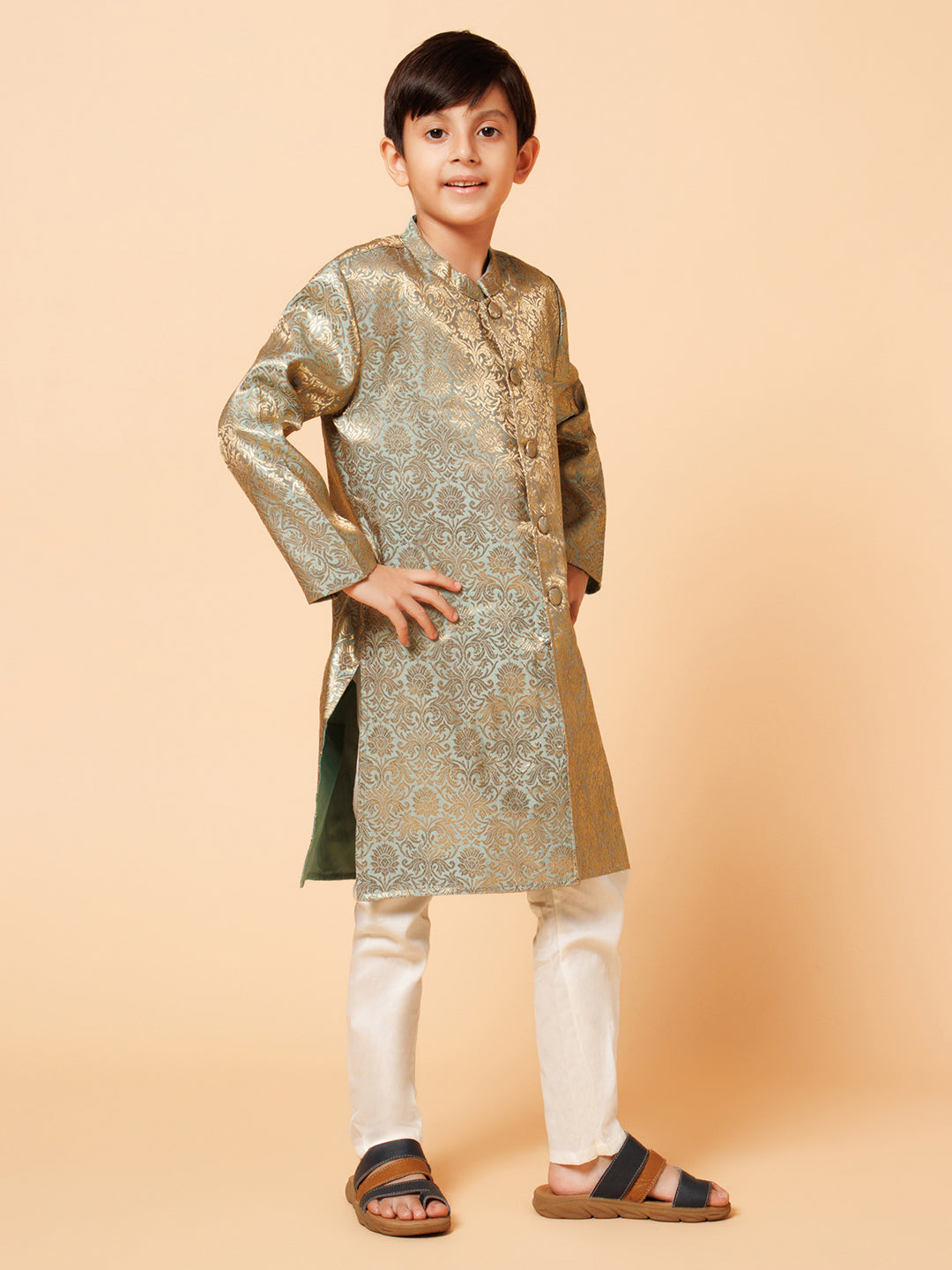 Piccolo Boys Green printed sherwani set