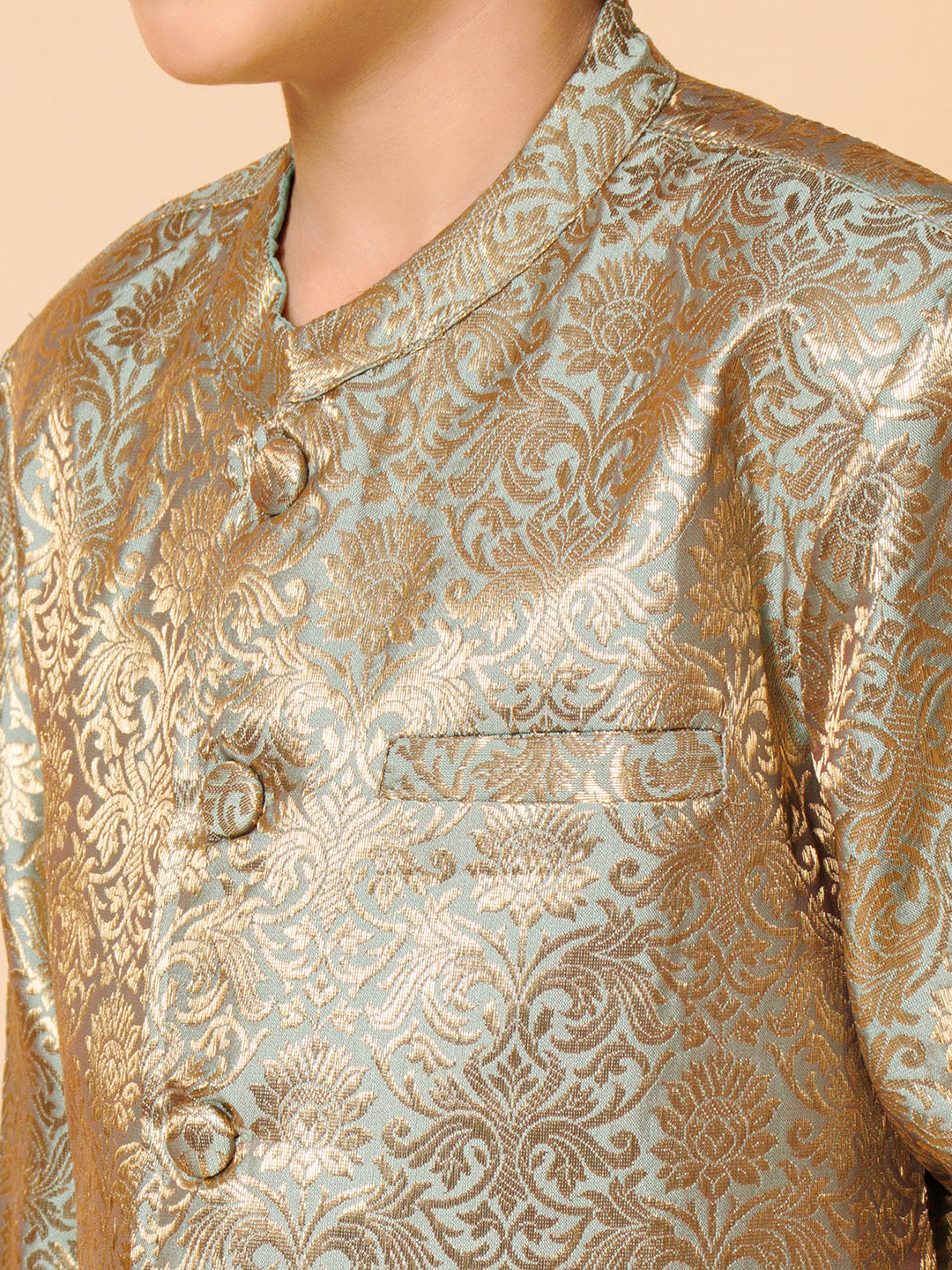 Piccolo Boys Green printed sherwani set