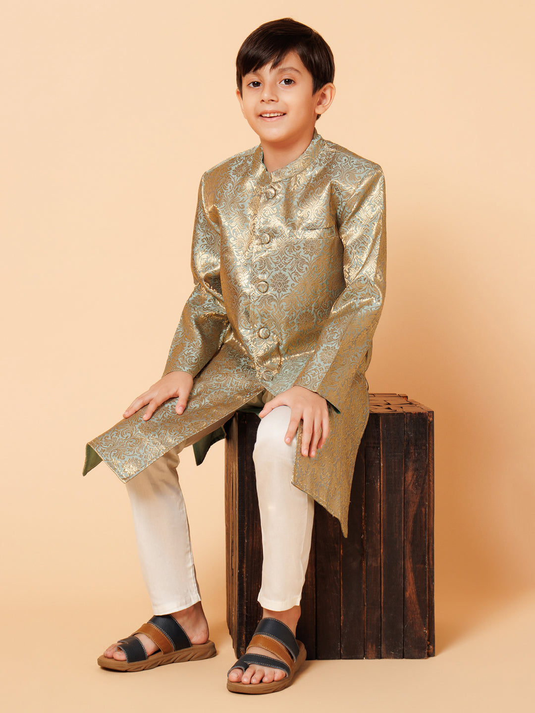 Piccolo Boys Green printed sherwani set