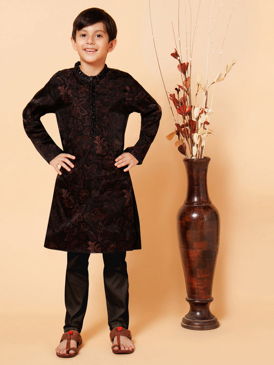 Piccolo Boys Black organza Printed Kurta Pyjama set