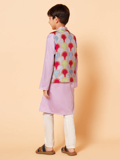 Piccolo Boys Purple Kurta Pyjama with silk Jacket set
