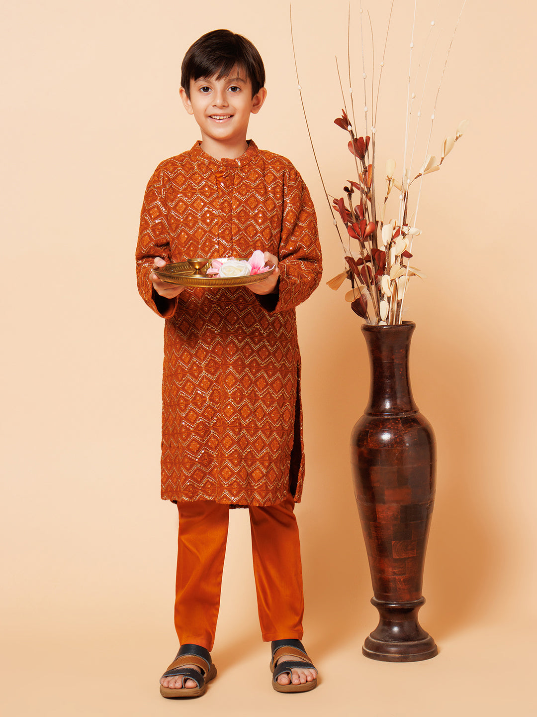 Piccolo Boys Brown Lakhnavi Kurta Pyjama set