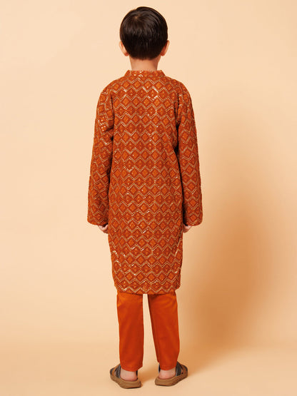 Piccolo Boys Brown Lakhnavi Kurta Pyjama set