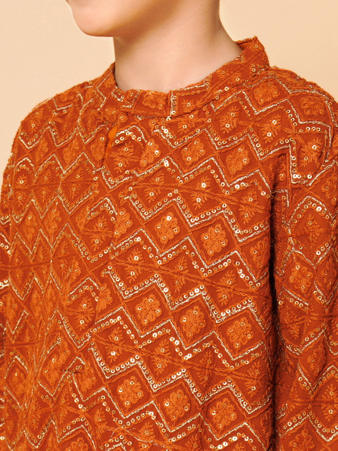 Piccolo Boys Brown Lakhnavi Kurta Pyjama set