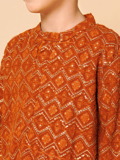 Piccolo Boys Brown Lakhnavi Kurta Pyjama set
