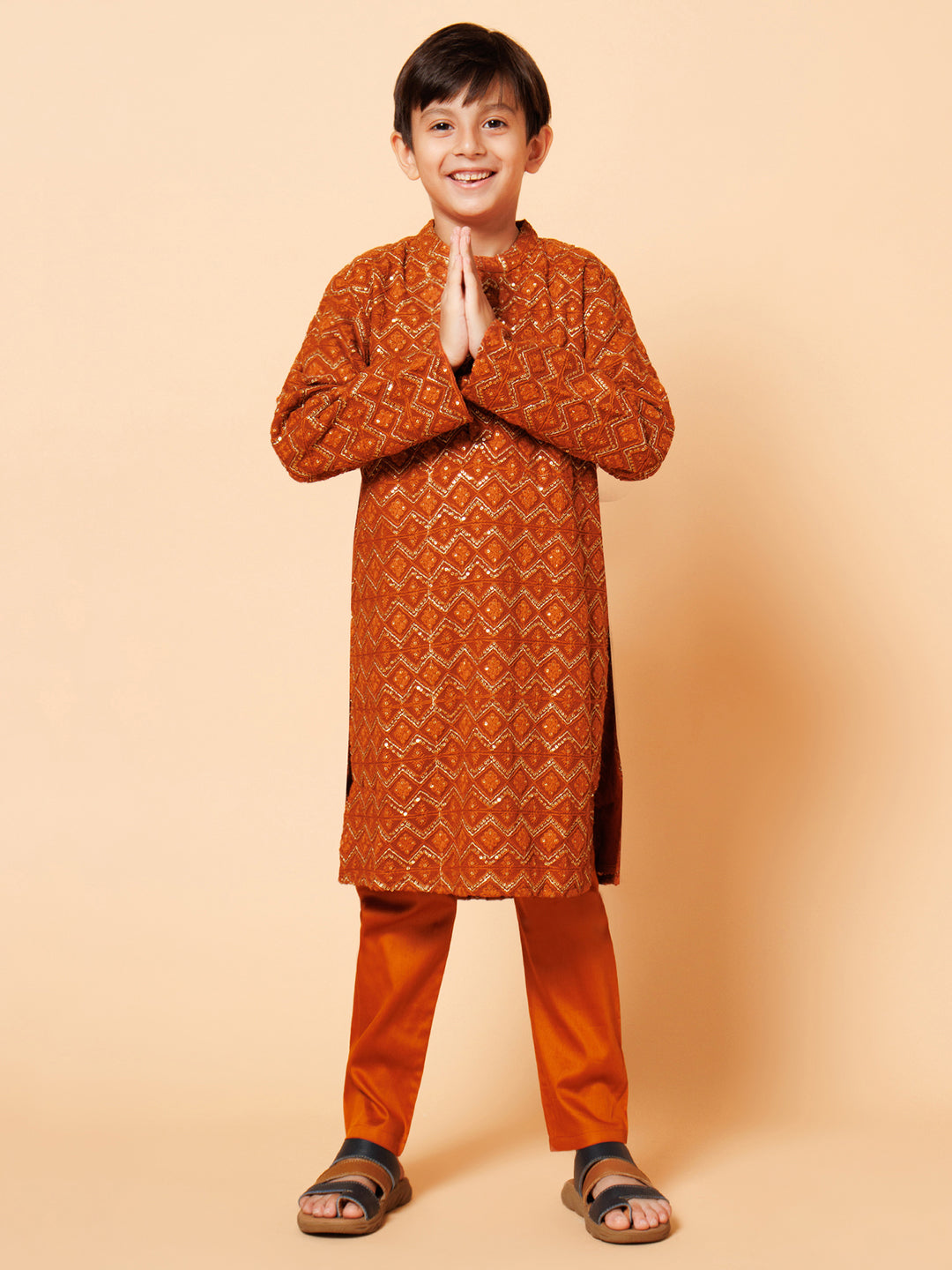 Piccolo Boys Brown Lakhnavi Kurta Pyjama set