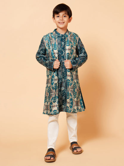 Piccolo Boys Green Kurta Pyjama with Long Jacket set