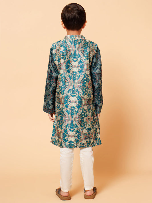 Piccolo Boys Green Kurta Pyjama with Long Jacket set