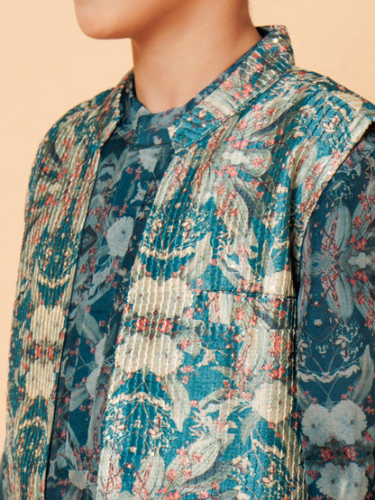 Piccolo Boys Green Kurta Pyjama with Long Jacket set