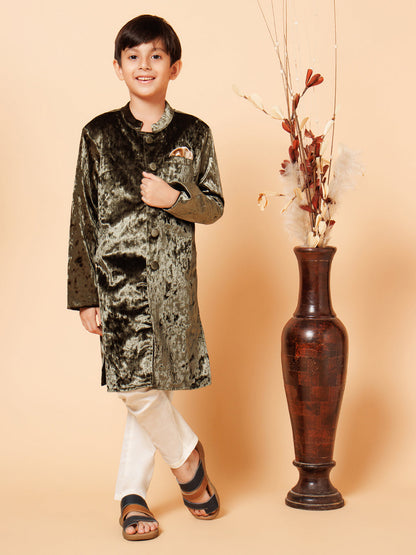 Piccolo Boys Green Velvet Sherwani