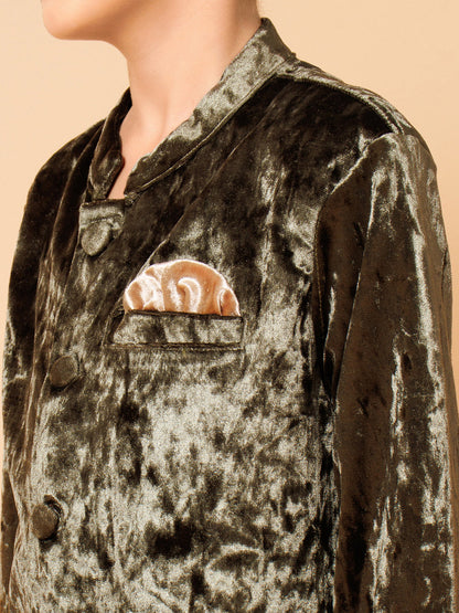 Piccolo Boys Green Velvet Sherwani