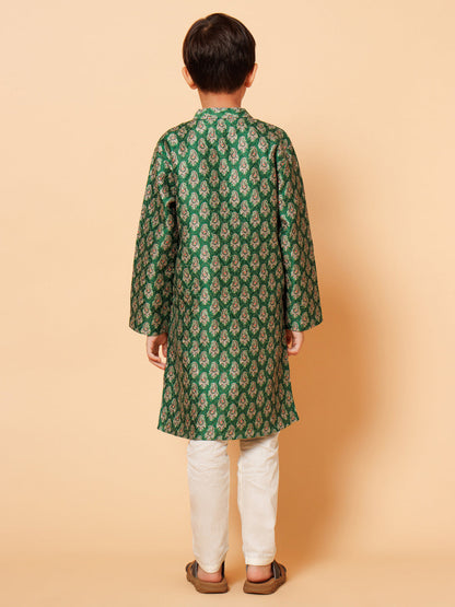 Piccolo Boys Green Printed Kurta Pyjama set