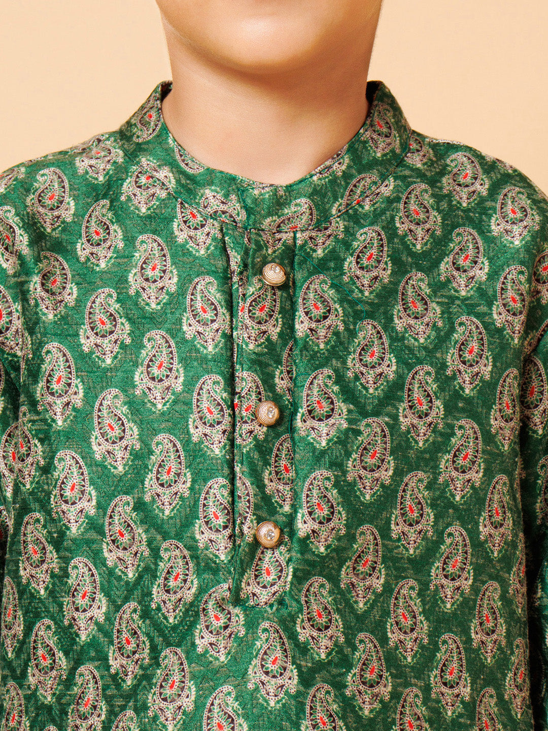 Piccolo Boys Green Printed Kurta Pyjama set