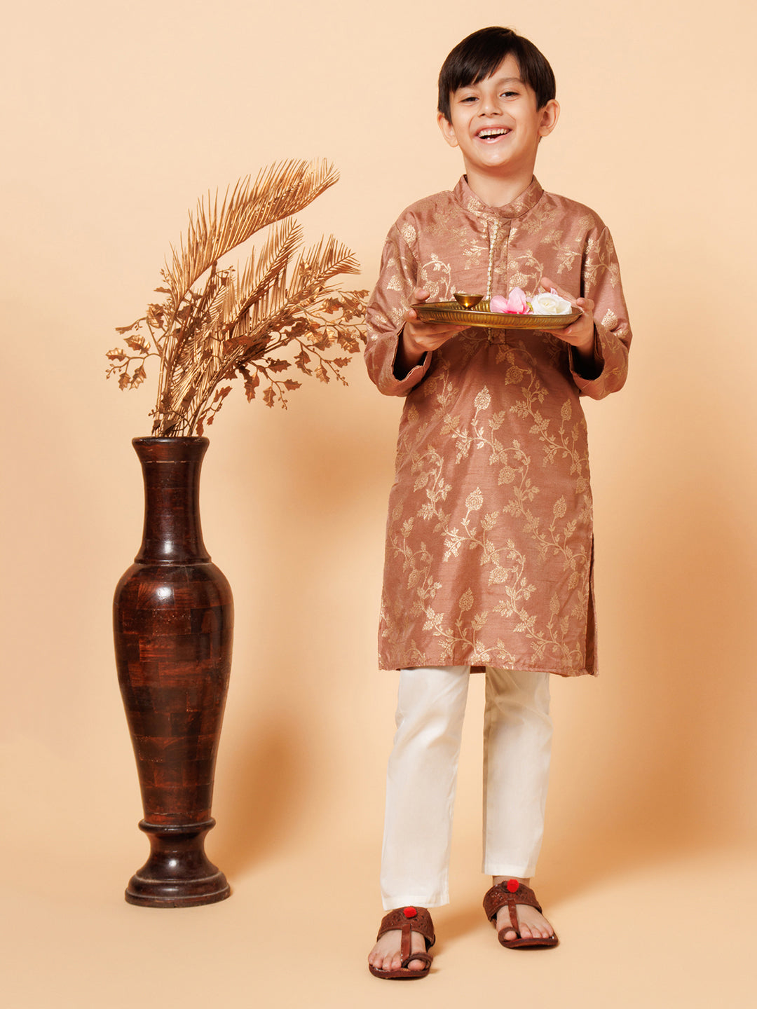Piccolo Boys Brown Printed Kurta Pyjama set