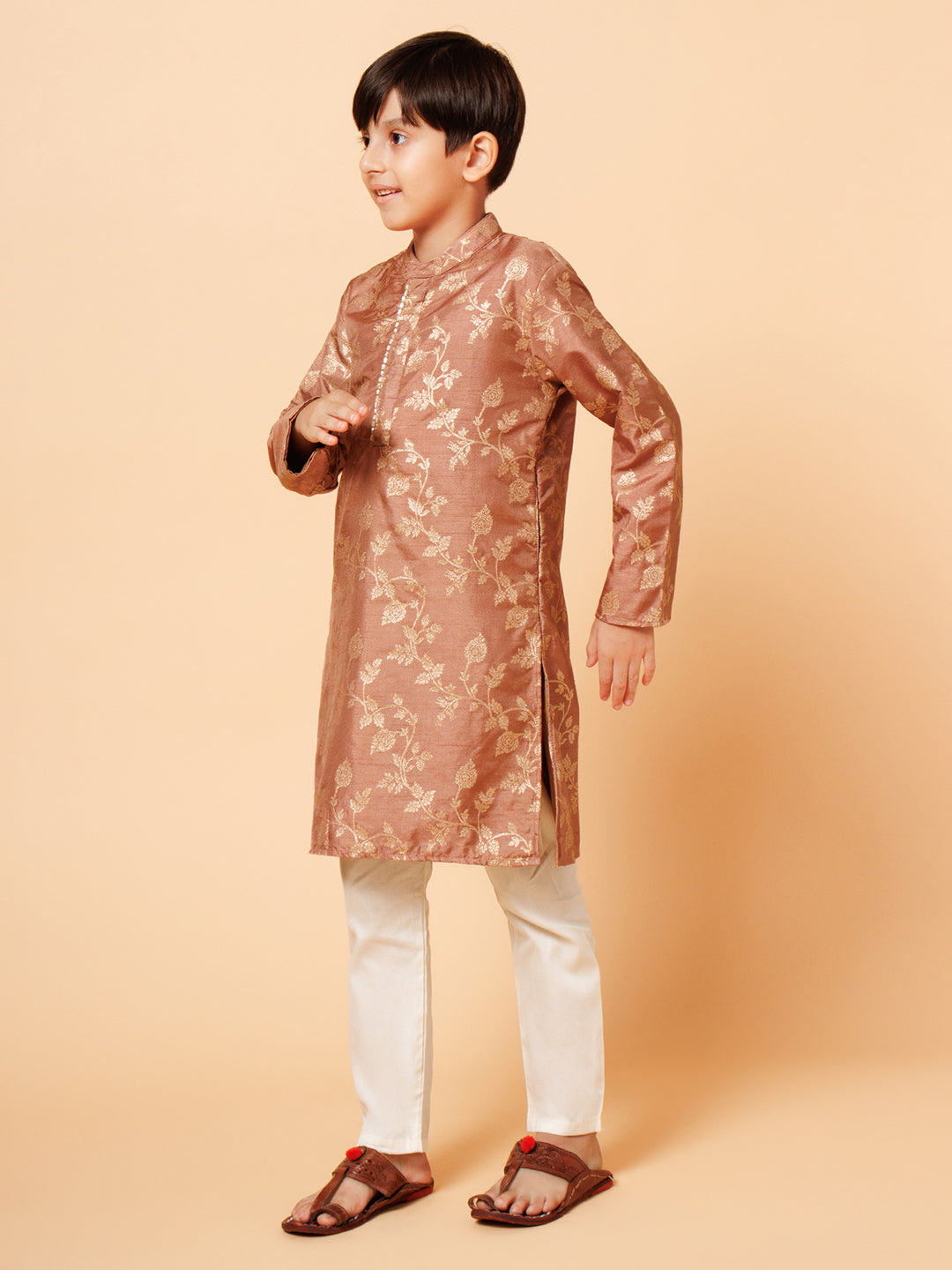 Piccolo Boys Brown Printed Kurta Pyjama set