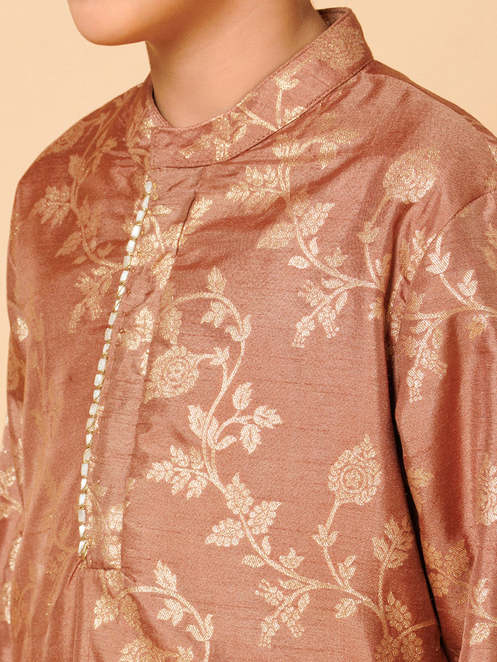 Piccolo Boys Brown Printed Kurta Pyjama set