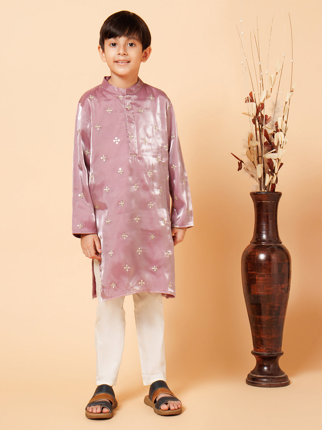 Piccolo Boys Pink Tissue Kurta Pyjama set