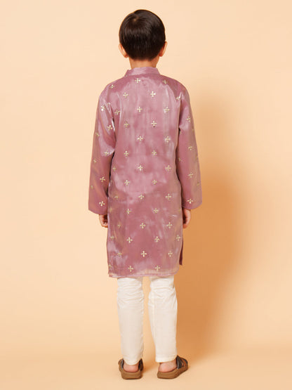 Piccolo Boys Pink Tissue Kurta Pyjama set