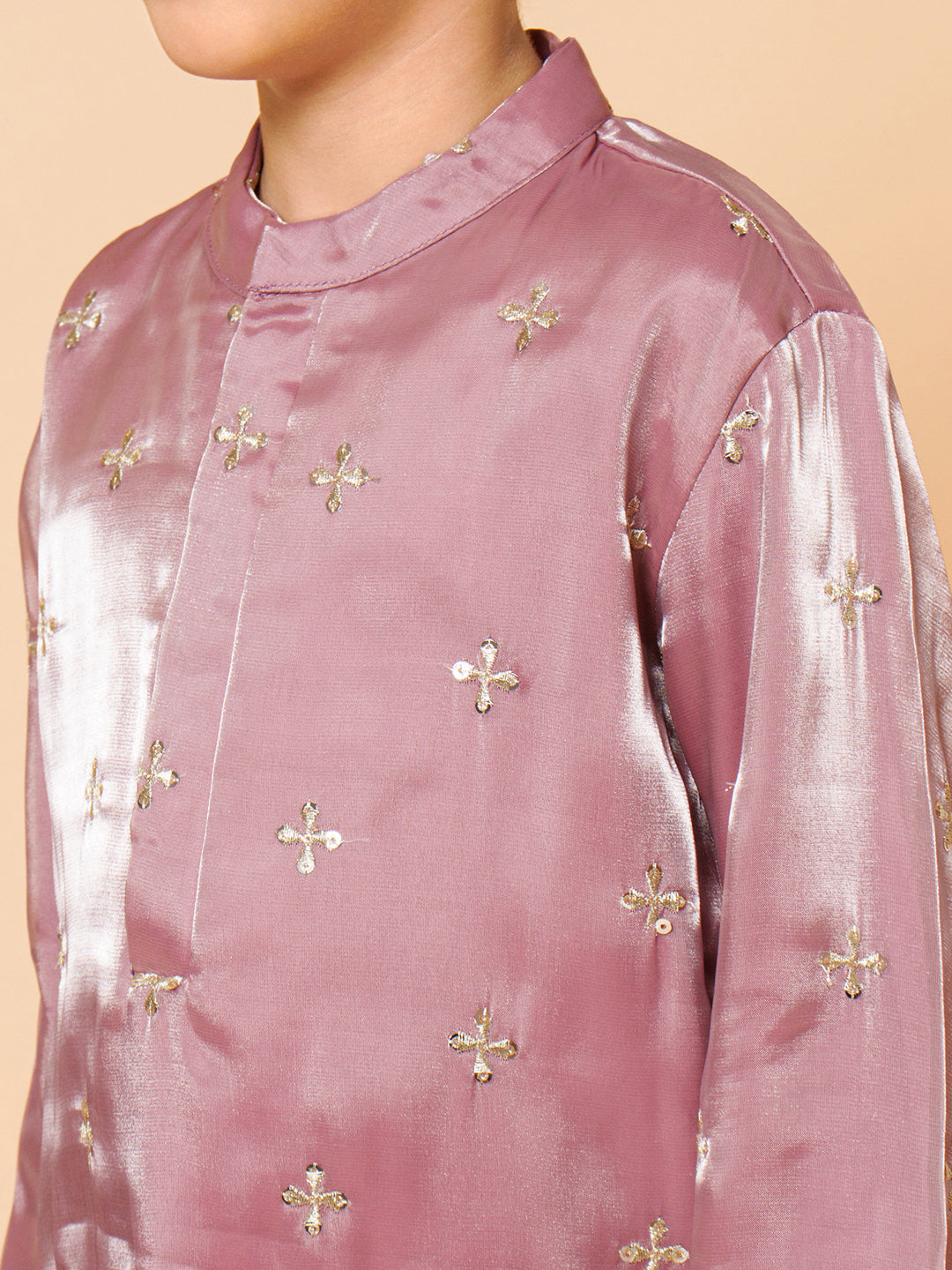 Piccolo Boys Pink Tissue Kurta Pyjama set