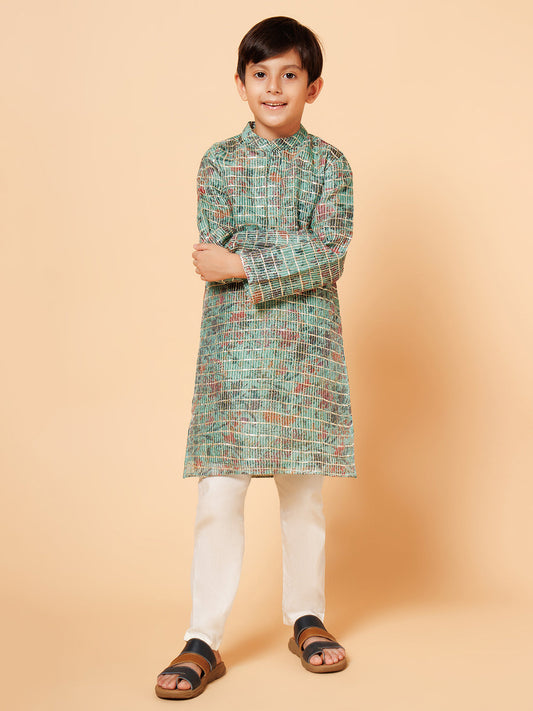 Piccolo Boys Green Kota Checks Kurta Pyjama set