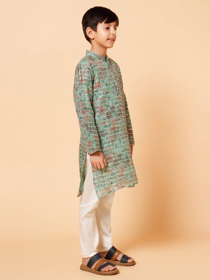 Piccolo Boys Green Kota Checks Kurta Pyjama set