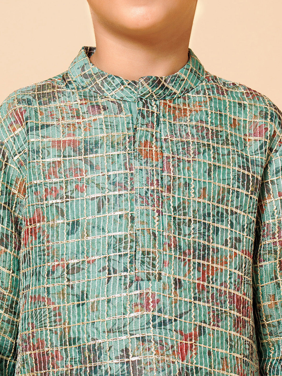 Piccolo Boys Green Kota Checks Kurta Pyjama set